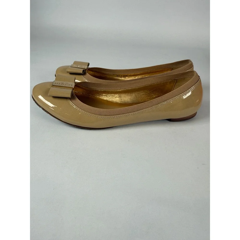 Kate Spade Tock Ballet Flats New‎ Camel Vintage Patent Leather Bow Shoes 9M